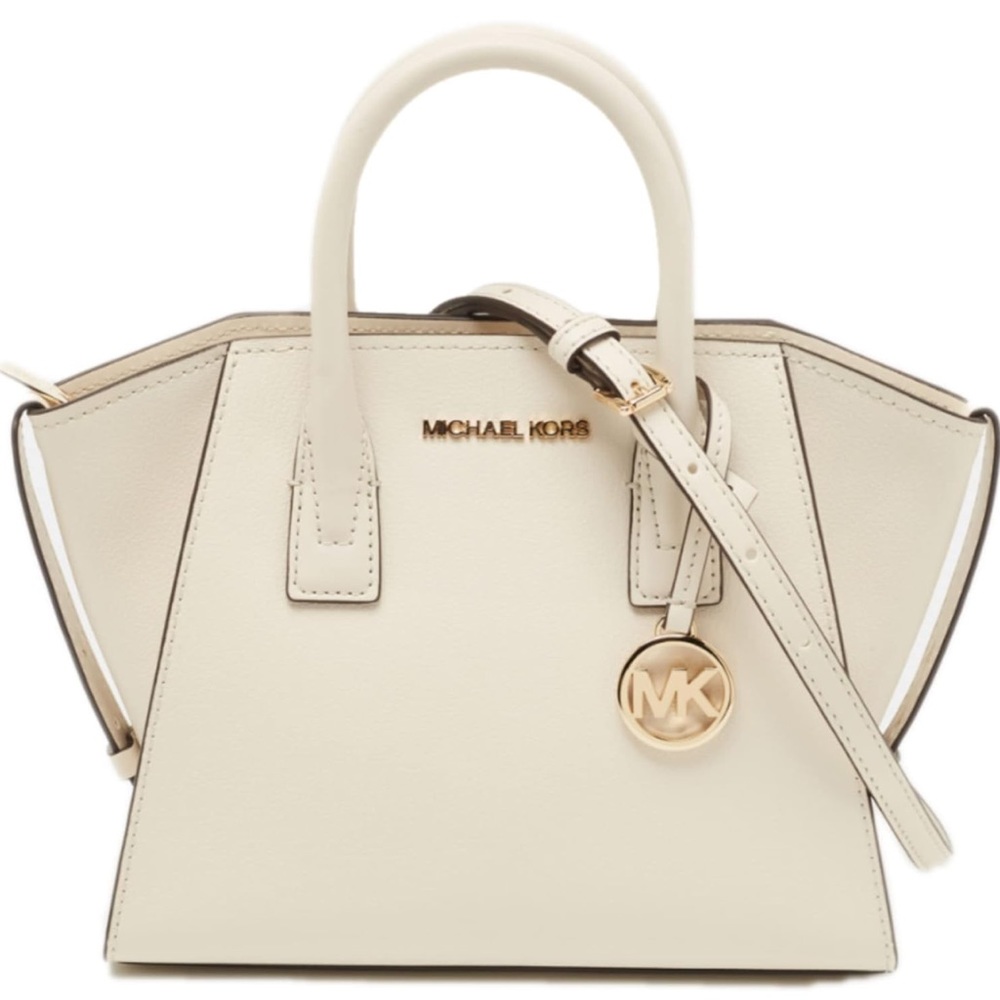 MICHAEL KORS
Avril Small Leather Top-Zip Satchel
COLOR: Light Cream 
NWT